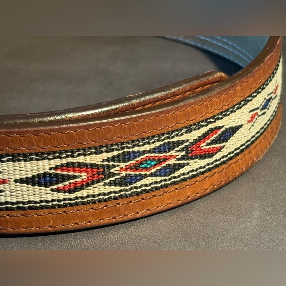 Vintage Genuine Leather Southwestern Woven Belt Brown Tan Size 38